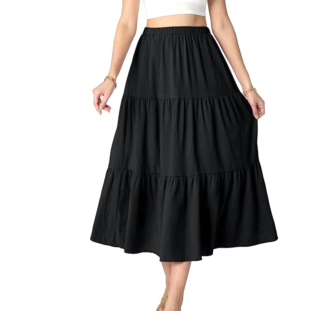 Z SUPPLY Lightweight TWILL Flowy Boho Hippie BLACK A-LINE TIERED MAXI SKIRT  XS